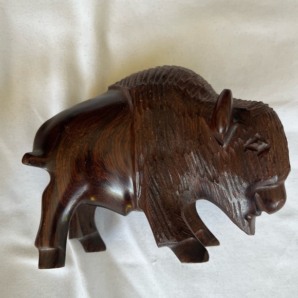 Hand Carved African Iron Wood Tribal Man and Buffalo - Picture 4 of 5